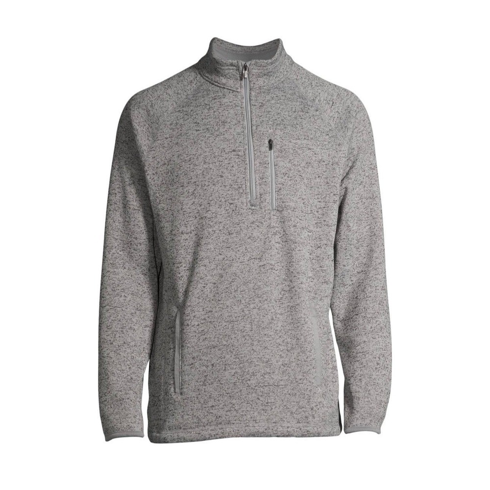 George Fleece Sweater Grey Half-Zip Pullover Knit Heathered Pocket Small Mens